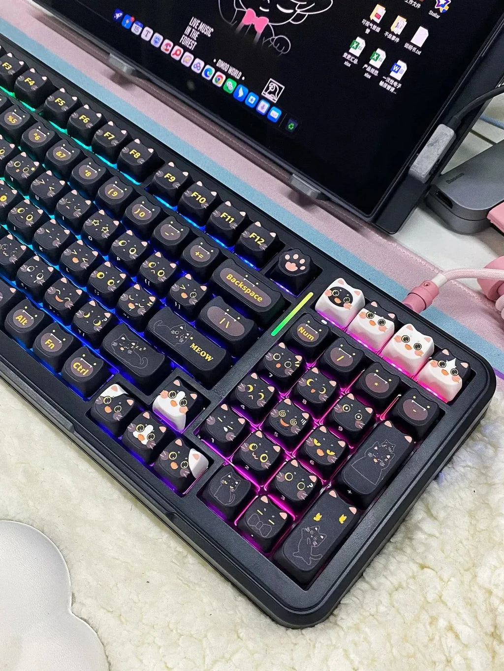 142 Keys Customized Gift Cute Cat keycaps New MAO Keycaps Square Thermal Sublimation Mechanical Keyboard 2.25 U 2.75U for Alice