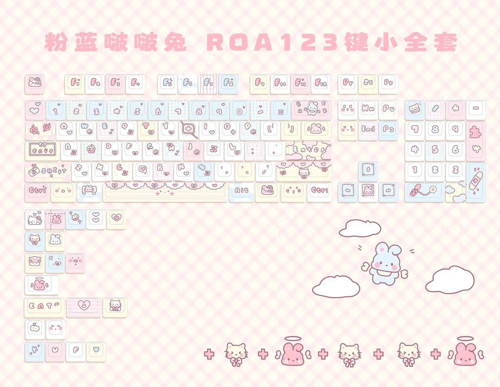 123 Keys ROA Profile Keycap customization Gift Cute rabbit PBT Keycaps Cute Key Cap Dye-Sub Mechanical Keyboard Keycap MX Switch