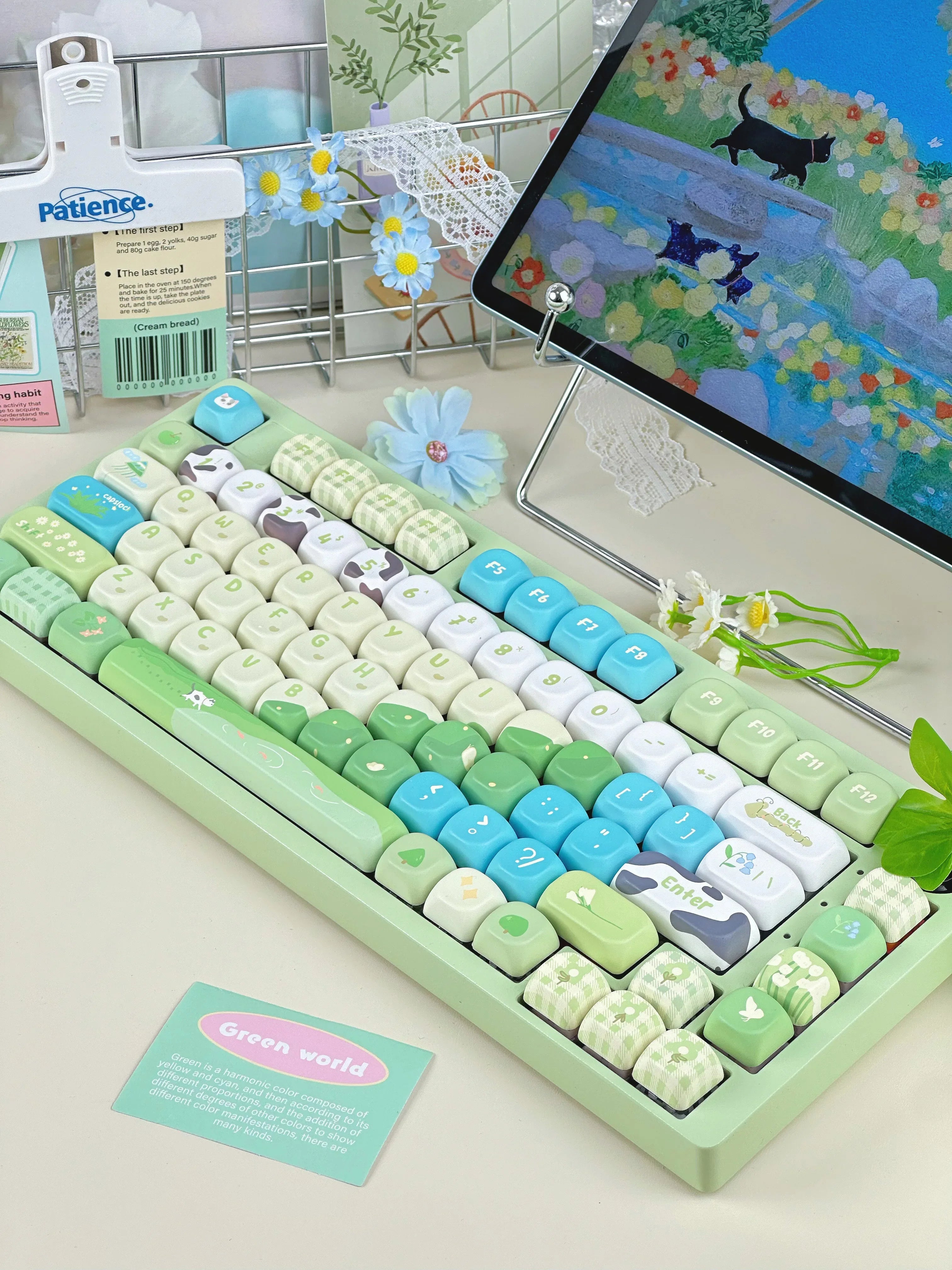132-Key Spring Green Keycap Cute MOA Height PBT Material Suitable For Mechanical Keyboard DIY Girlfriend Birthday Gift Keycaps