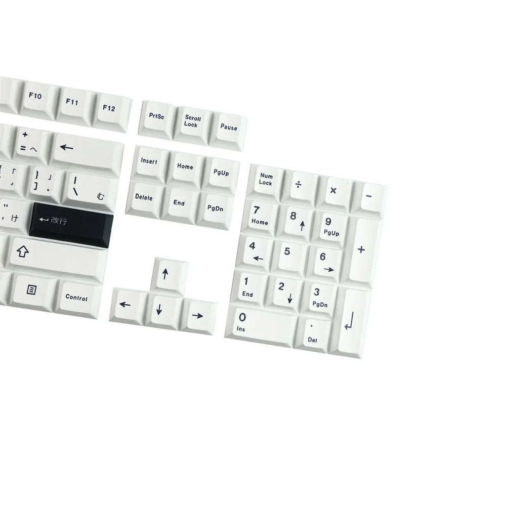 PBT Keycap Minimalist Black White Japanese Keycaps Cherry Profile 129 Keys For Mechanical and Optical Gaming Keyboard