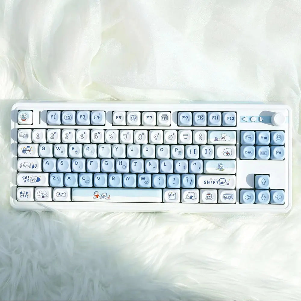 135 Keys MOA Profile Keycaps Winter Bear Theme PBT Keycaps For MX Switch Mechanical keyboard Dye Sublimation Blue White key Caps