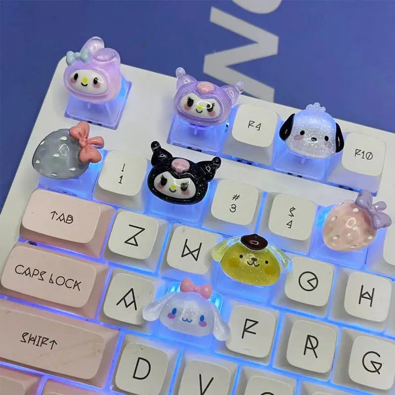 Sanrio anime Pom Purin keycap mechanical keyboard Melody Kuromi cartoon cute girl translucent keycap New Year's gift