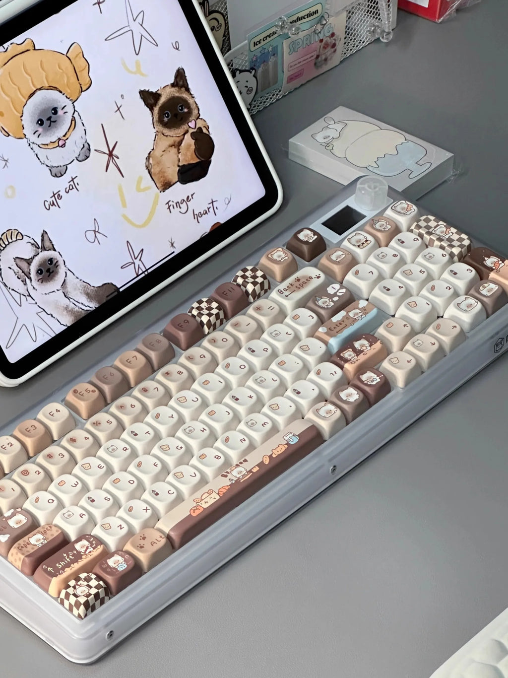 Siamese Cat Bakery Theme Keycaps Set Cat Custom Keycaps PBT Sublimation MOA Profile Keycaps for Mechanical Keyboard Accessories