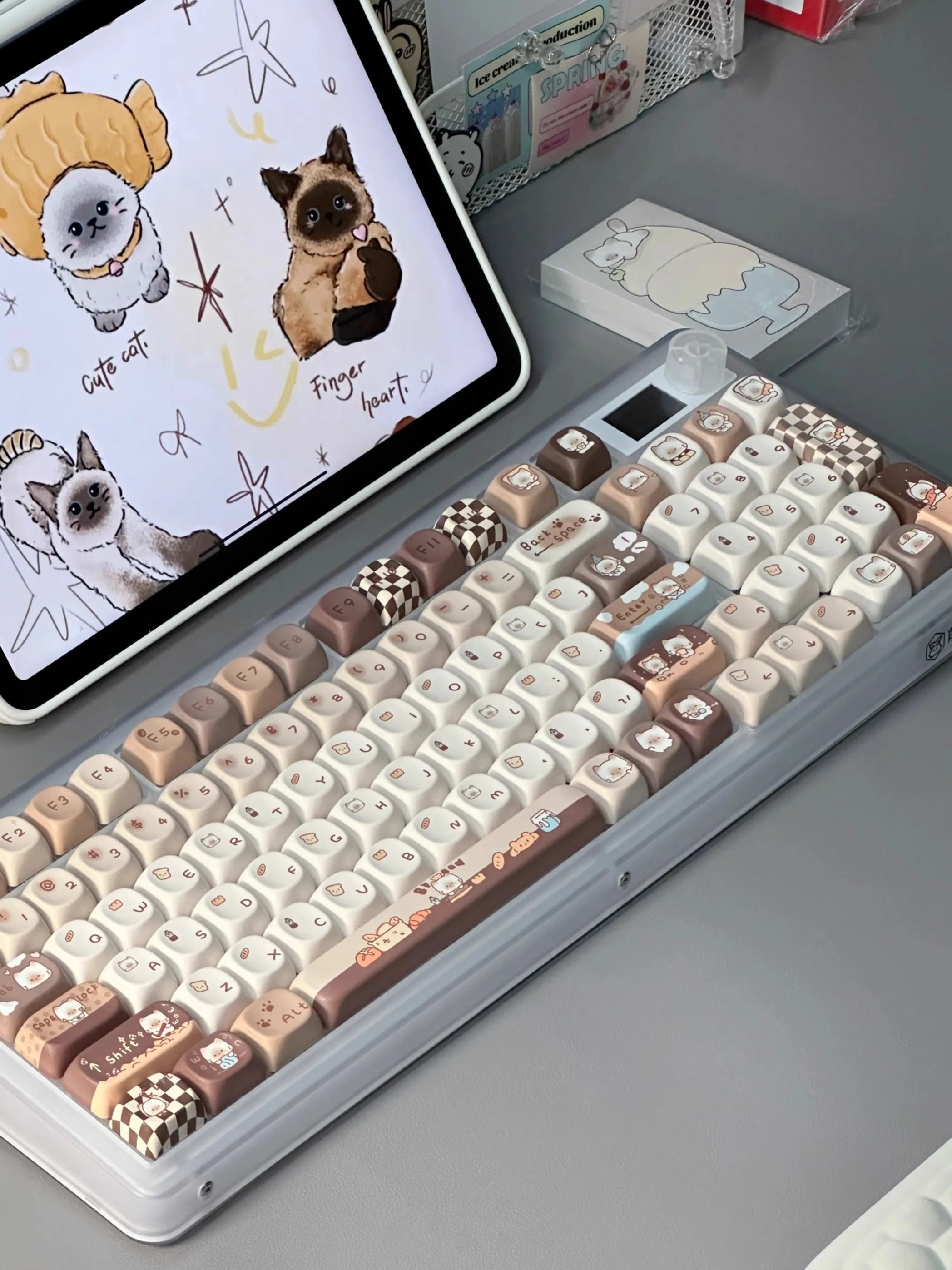 Siamese Cat Bakery Theme Keycaps Set Cat Custom Keycaps PBT Sublimation MOA Profile Keycaps for Mechanical Keyboard Accessories