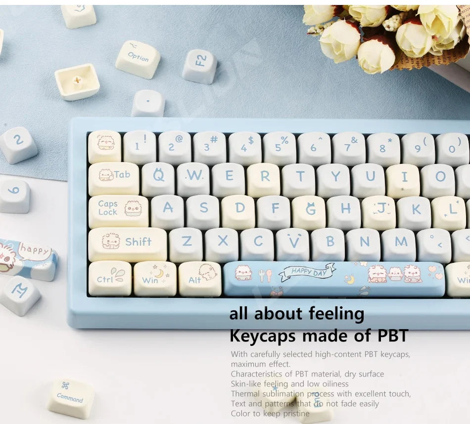 142 Keys MOA Profile Cartoon Theme Keycaps Thermal Five-side Dye-Sublimation Customized Key Caps Kit for Mechanical Keyboard