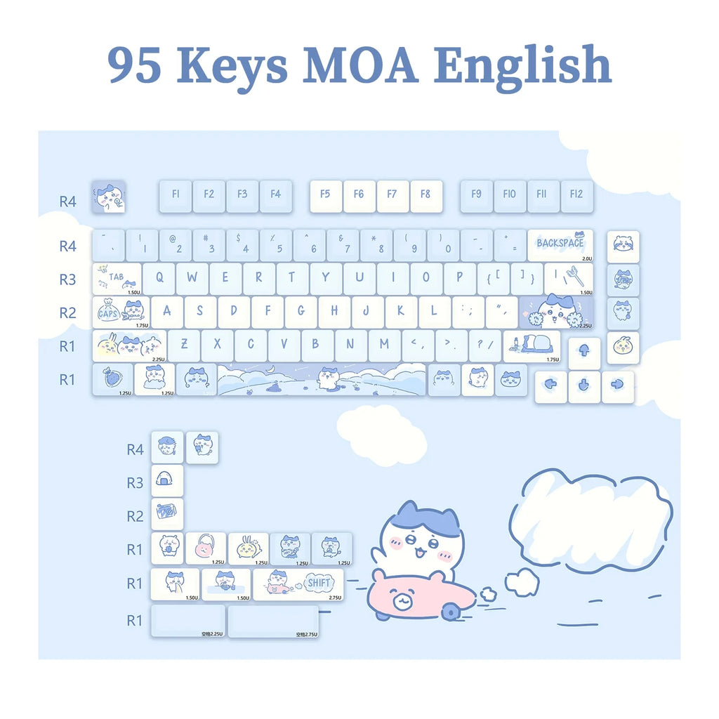 MOA Profile Keyboard Keycaps Custom PBT Cute Cartoon Purple Cat Keycap MX Switches 95 Keys/Set Blue Cute Key Cap for 64 61 87
