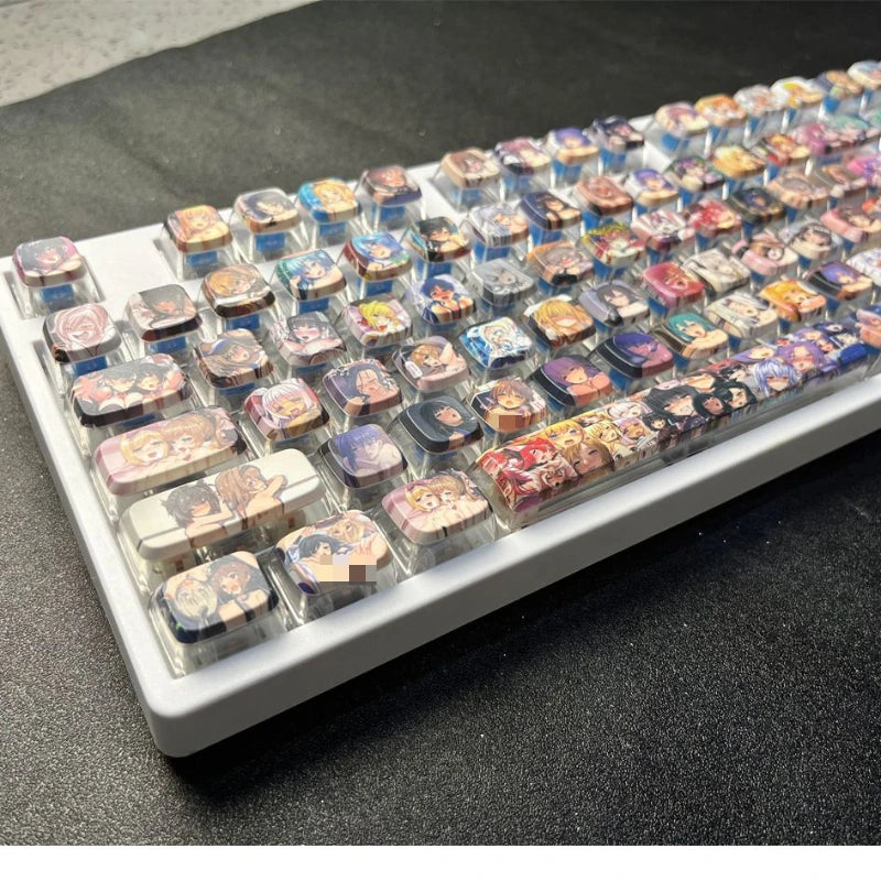 122 Key Hentai Pudding Keycaps Custom PBT MDA Profile Keycap Cute Anime Artisan Transparent Point KeyCap for Gaming Crush80 Gift