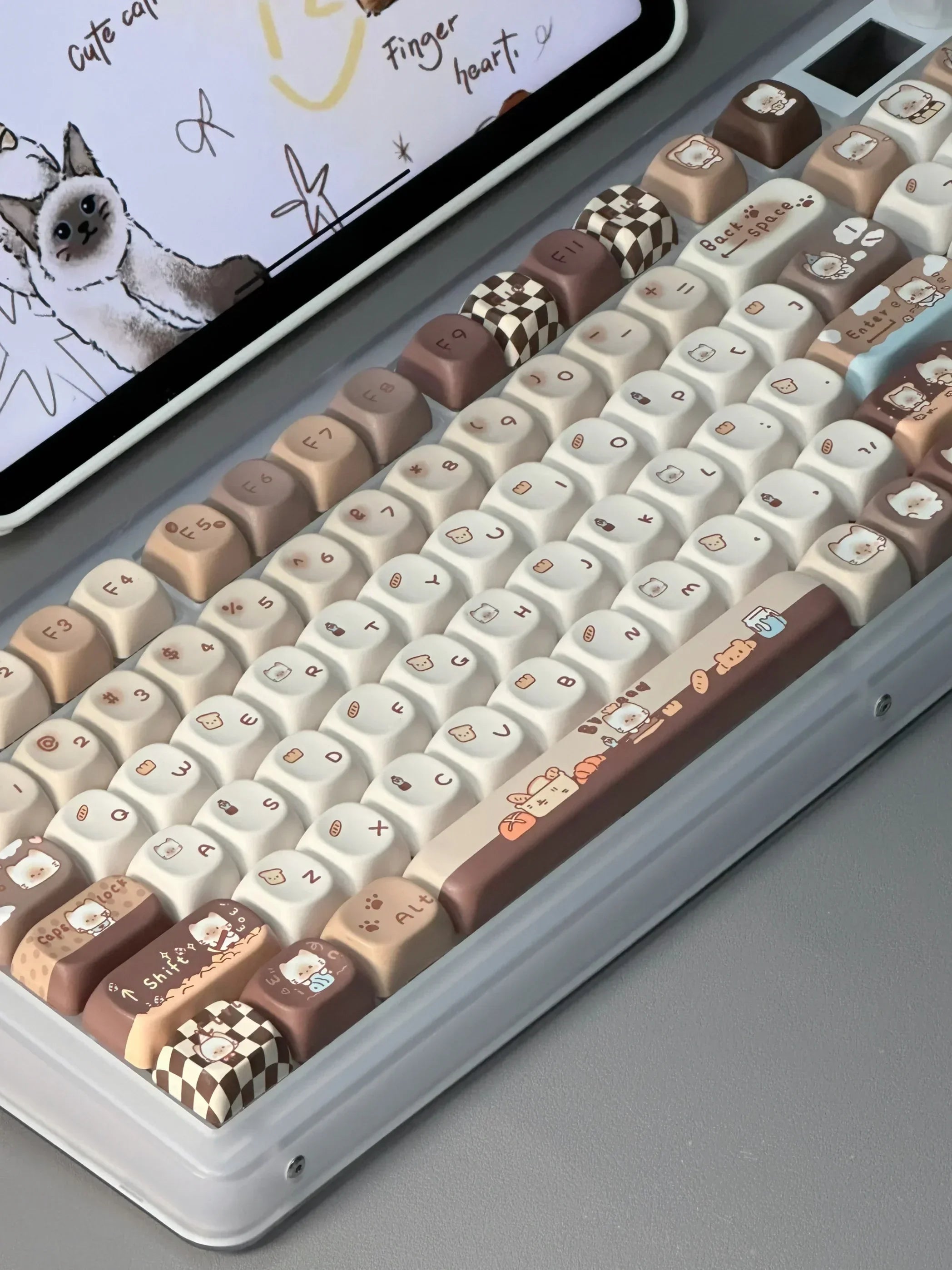 Siamese Kitten Bakery Keycaps Custom PBT MOA Profile Keycap Cute Cartoon Anime Cat Point Key Caps for Gaming Mechanical Keyboard