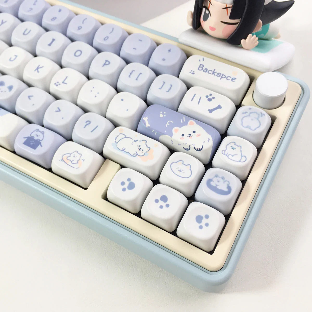USLION 95Keys MOA Profile Keycaps Cute Samoye Dogs Theme PBT Key Caps Suit for 61/64/68/84/75/87 Keys Gaming Mechanical Keyboard