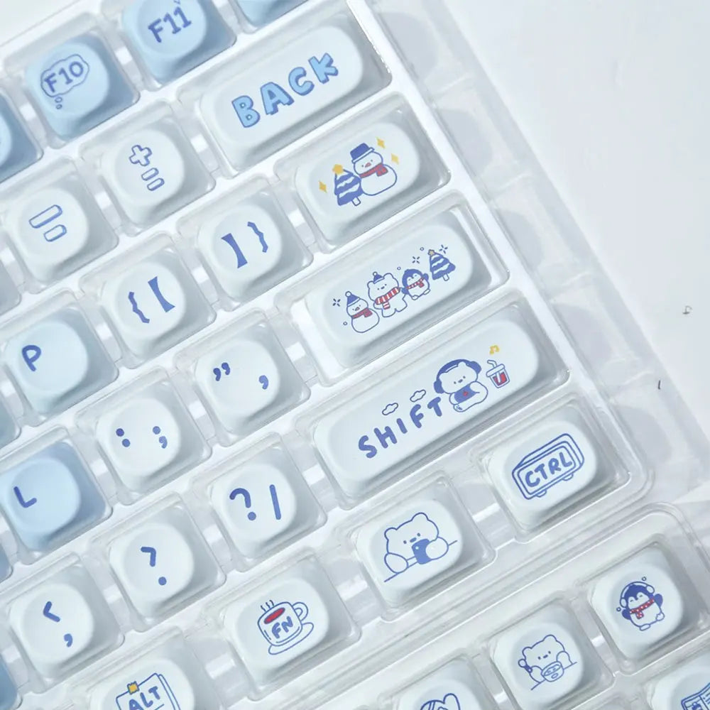 135 Keys MOA Profile Keycaps Winter Bear Theme PBT Keycaps For MX Switch Mechanical keyboard Dye Sublimation Blue White key Caps