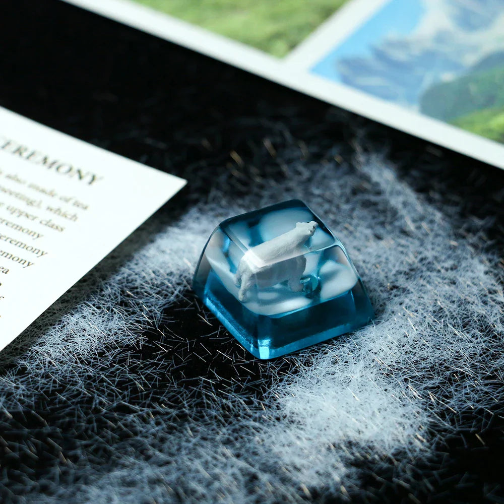 1 Piece Ice Rose/Polar Bear/Steampunk/Gear/Pond Fish/Koi/Stars Artisan Resin Keycaps ESC Mechanical Backlit Keyboard RGB Keycap
