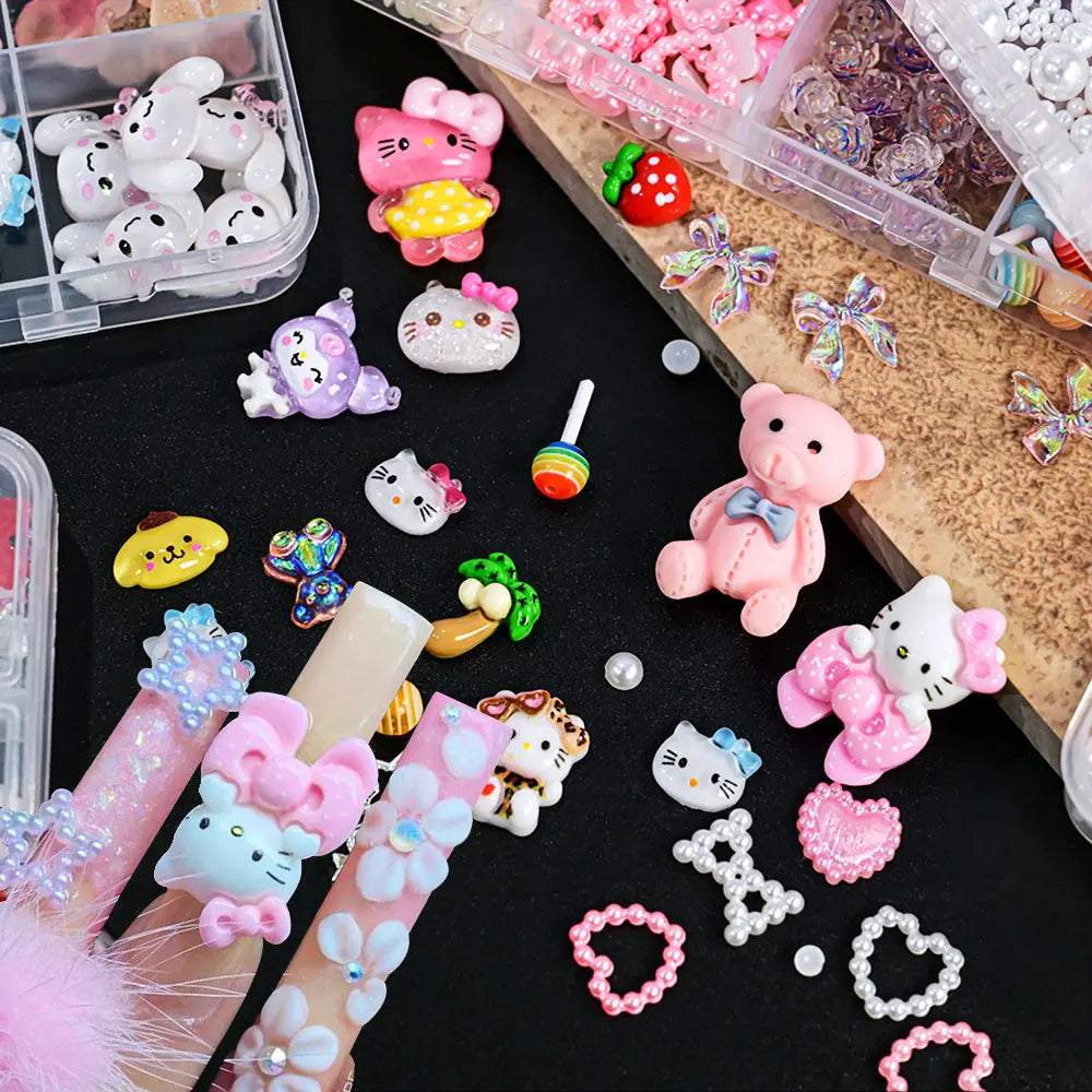 12Girds/Box Sanrioed Hello Kitty Nail Art Rhinestone Kawaii Kuromi Nail Charms Kit DIY Jewelry Decoration Manicure DIY Nail Part