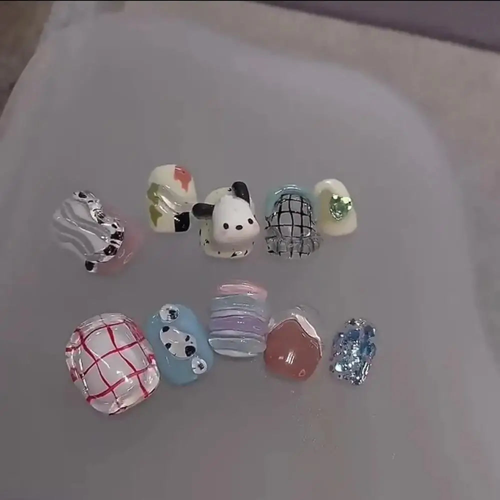 Cute Handmade Long Coffin Shape Fake Nail Kawaii Sanrio Hello Kitty Cinnamoroll Kuromi My Melody Detachable Nail Holiday Gift