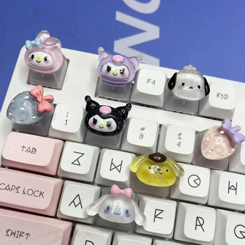 Sanrio anime Pom Purin keycap mechanical keyboard Melody Kuromi cartoon cute girl translucent keycap New Year's gift