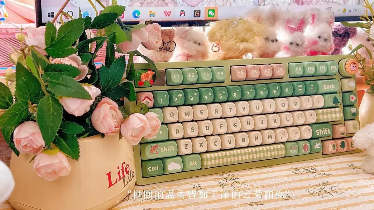 132-Key Spring Green Keycap Cute MOA Height PBT Material Suitable For Mechanical Keyboard DIY Girlfriend Birthday Gift Keycaps