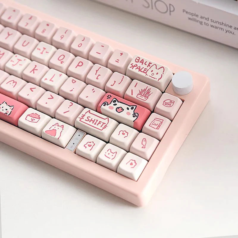 66/146 Keys MDA Profile Pink Cute Cat Keycaps For Gaming Mechanical Keyboard Mx Switch PBT Sublimation Customized DIY Key Caps