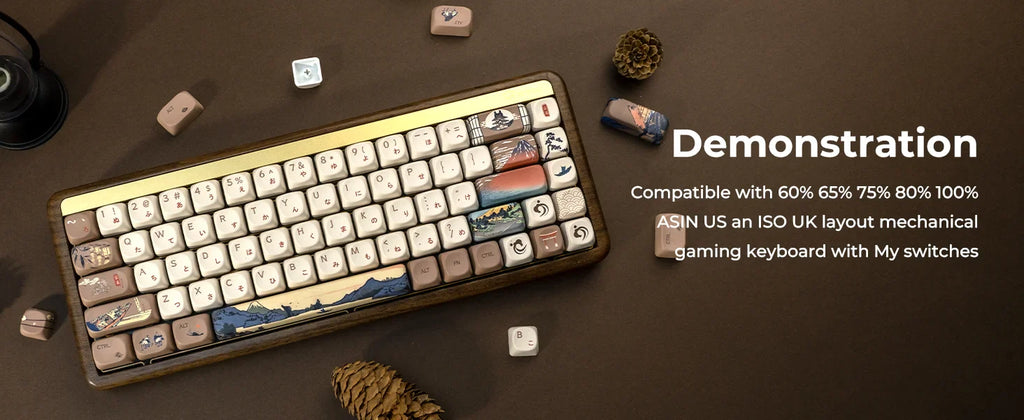 XVX MOA Keycaps Brown Japanese Painting Keycaps Dye-sub PBT Custom Keyboard Keycaps 75 Percent 140 Keys Illustration Key Cap