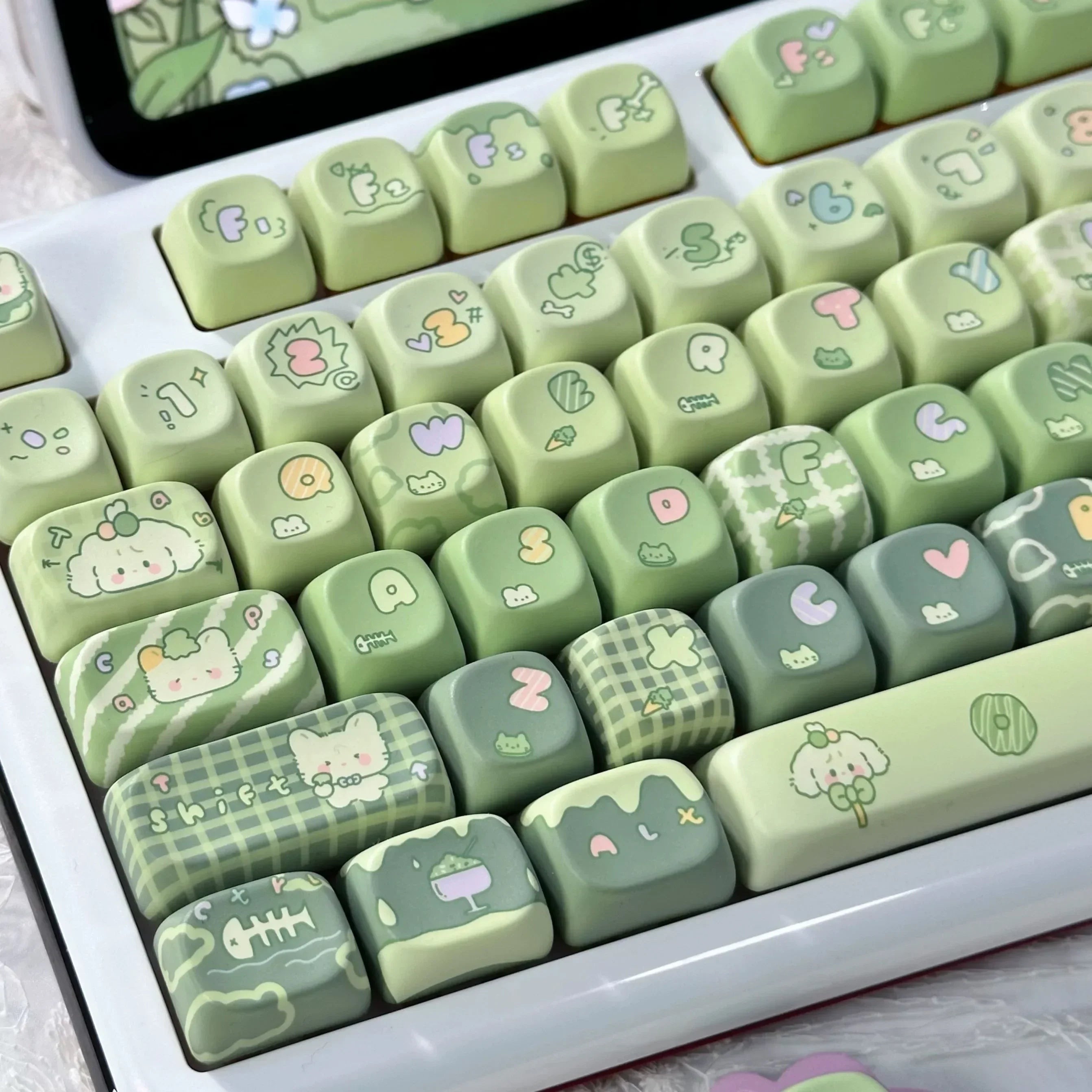 131 Keys MOA Profile Keycap customization Gift Cute CAPS PBT Keycaps Green Key Cap Dye-Sub Mechanical Keyboard Keycap MX Switch