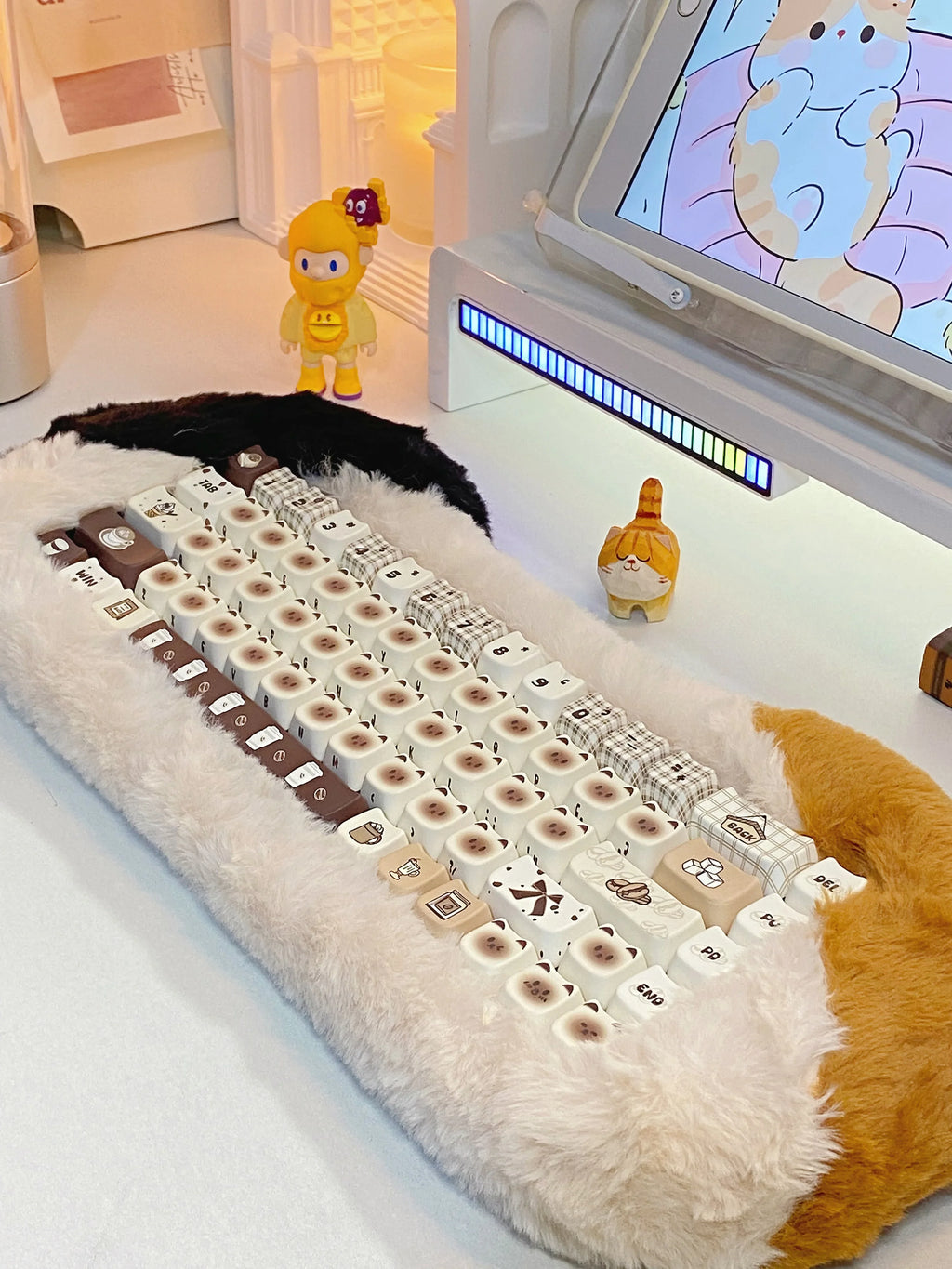 Siamese Cat Cafe Keycap Cherry MAO Profile Cute Cat Head PBT Keycaps Original White Brown Personalized Mechanical Keyboard Caps