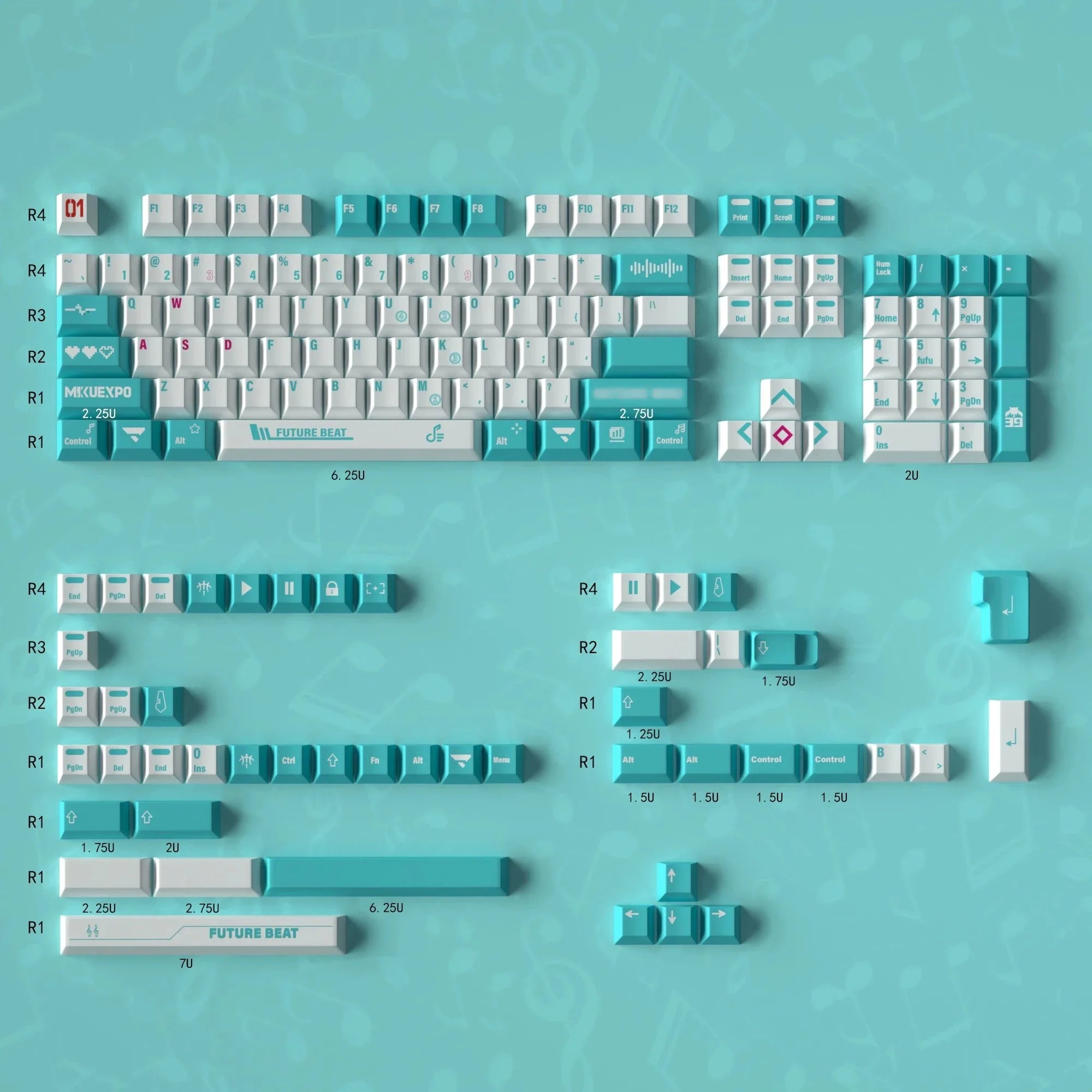 129 Key GMK MIKU Initial Sound Keycaps PBT Dye Subbed Key Caps Cherry Profile Keycap With 2.25U 2.75U 3U 7U Spacebar ISO Enter