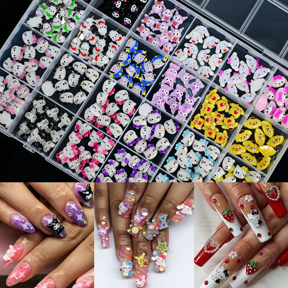 35/50/70/240pcs Cute Sanrio Nail Art Jewelry Decoration Kawaii Hello Kitty Kuromi Rhinestone Charms For Nail Y2K Manicure Crafts
