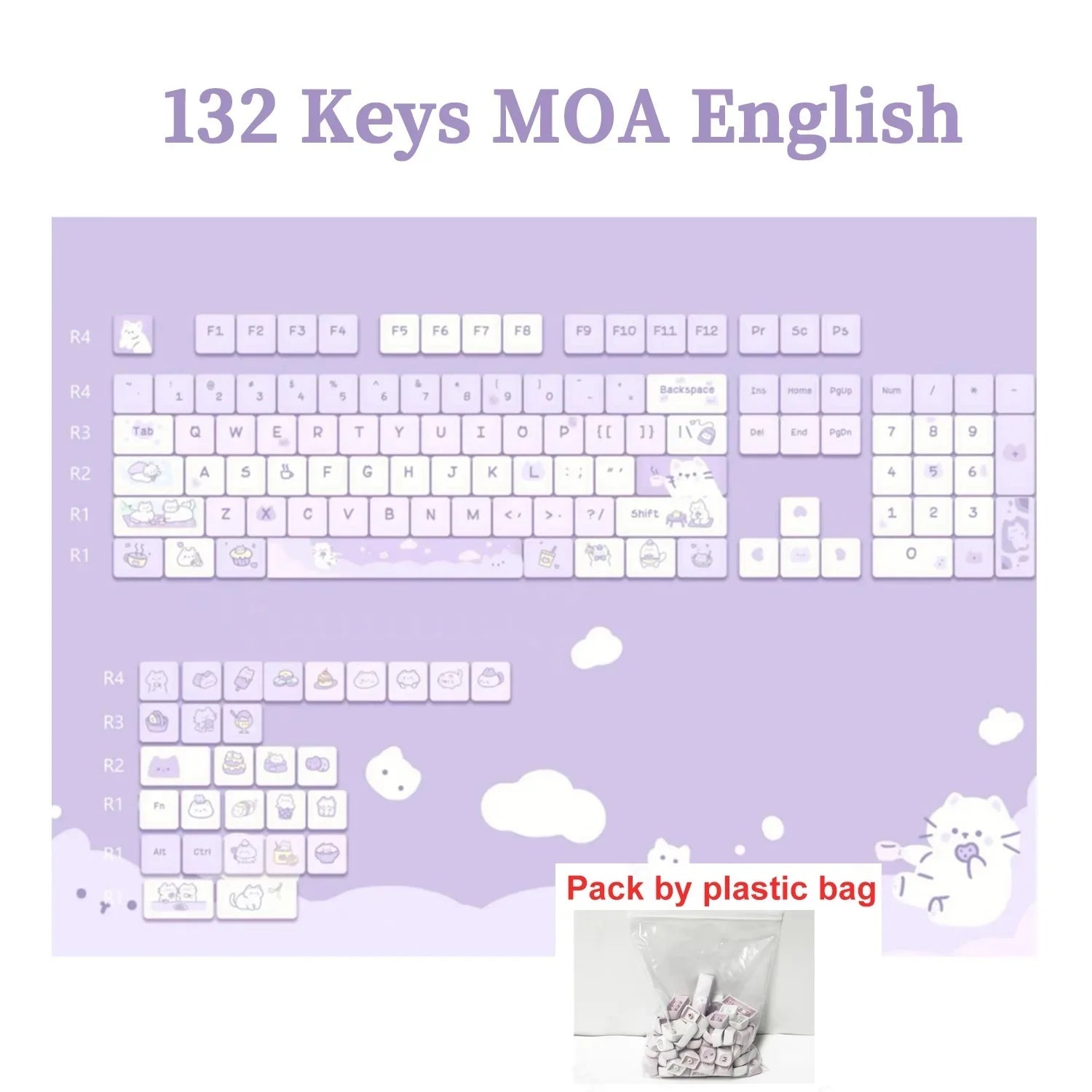 95/132 Keys Cute Cartoon Animals Theme Keycaps MAO Profile DIY PBT Dye Sublimation Key Caps for Mechanical Keyboard MX Switch