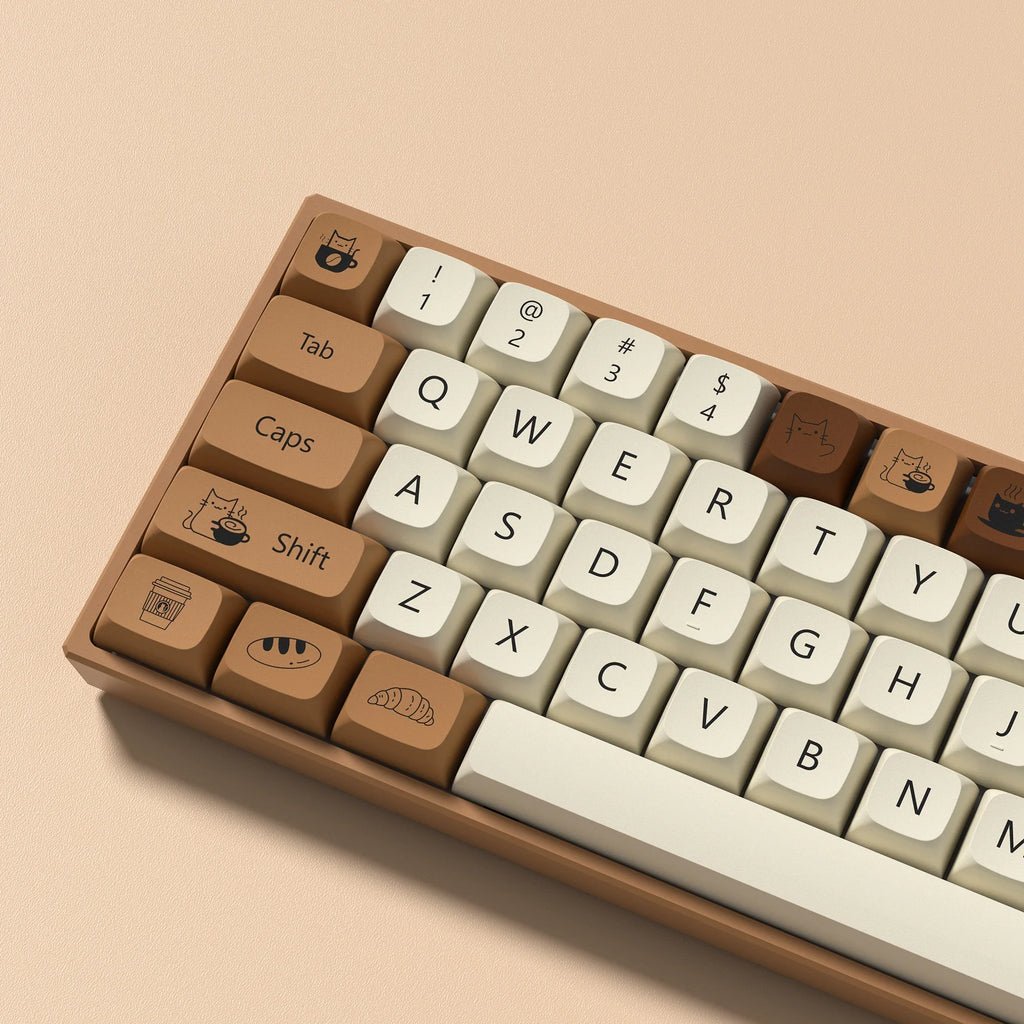 143 keys Coffee Cat  PBT Keycap 5 Sides DYE-SUB XDA Profile Customized Keycaps For Cherry MX Switch Gamer Mechanical Keyboards
