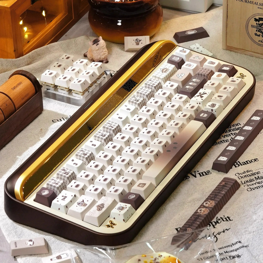 Siamese Cat Keycap Cute Mao Cherry Pbt Cafe Cat Head Cat Ears White Coffee Color 146/133Keys 2.25/2.75U Alice Layout Keycaps