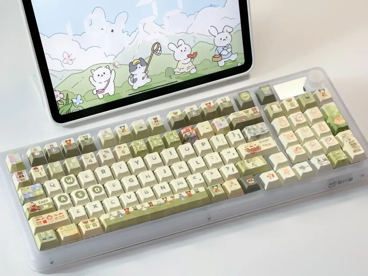 140Key Green Small Animal Rabbit Keycap Complete Set Of Cherry Xoa Pbt Sublimation Mechanical Key Cartoon Cute Milk Green Keycap