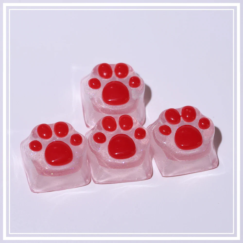 Purple Translucent Cat Paw Anime Kawaii Cute Keycap Cross Axis Backlit RGB Mechanical Keyboard Pink Cyan Custom ESC WASD Cap