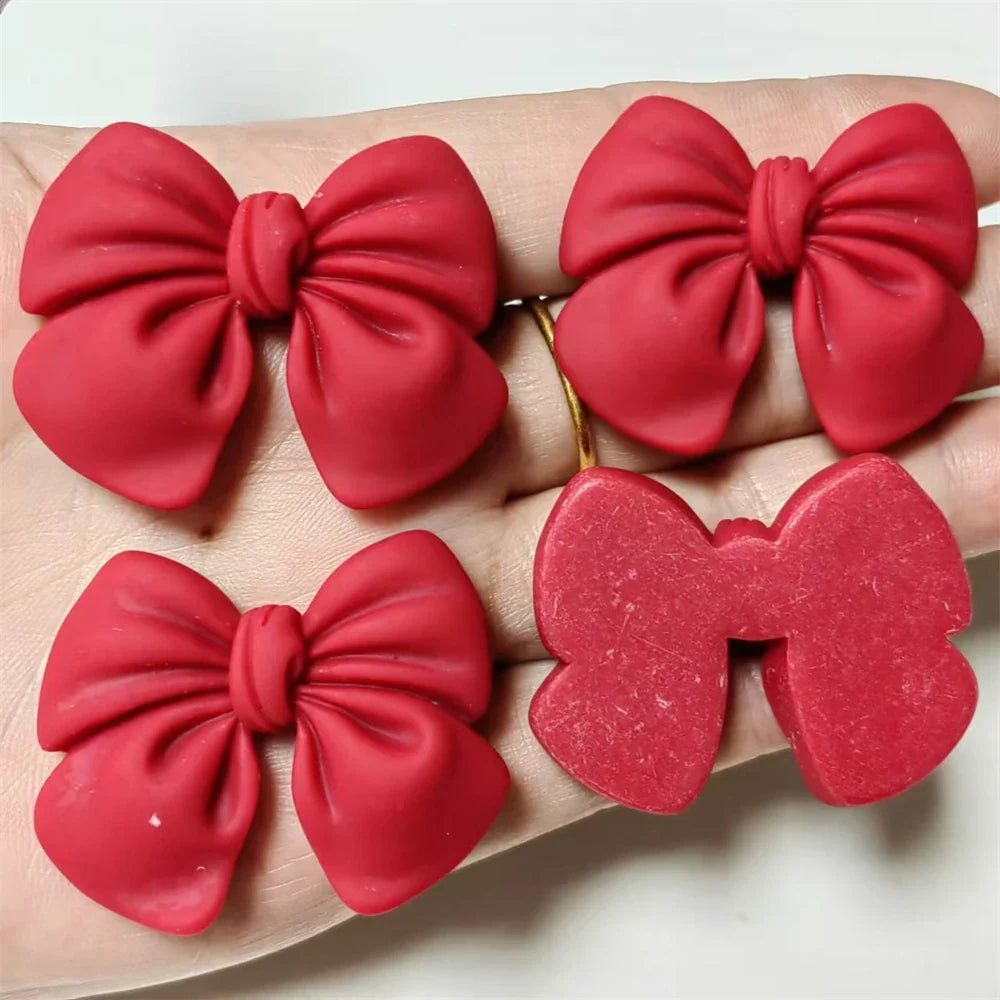 5Pcs Kawaii Pink Rose Red Purple Blue Matte Texture Flatback Large Bow 3D Handcraft Junk Phone Case Car Decorations Charm Supply