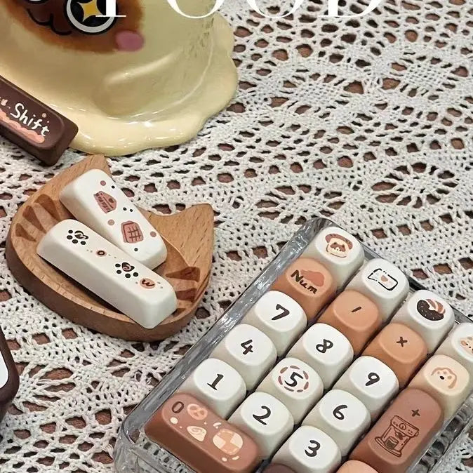 Autumn Cat Coffee Keycap Moa Pbt Full Five Sided Sublimation Diy Coffee Color White Dark Brown Cartoon Animal Cute Cat Keycap