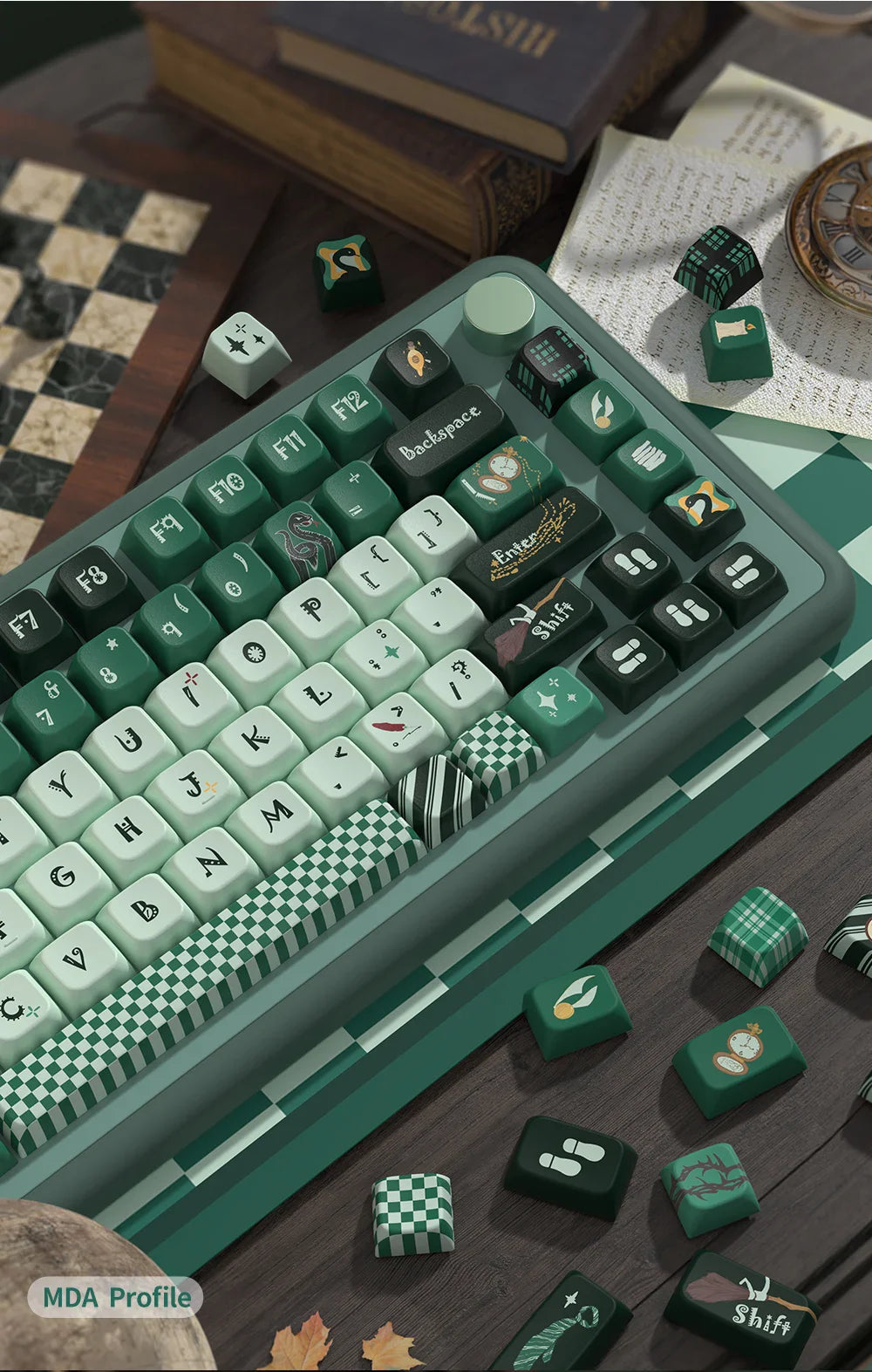 SLYTHERIN Theme Keycaps Cherry/MDA Profile Personalized Cartoon Keycap For Mechanical Keyboard with 7U and ISO key cap