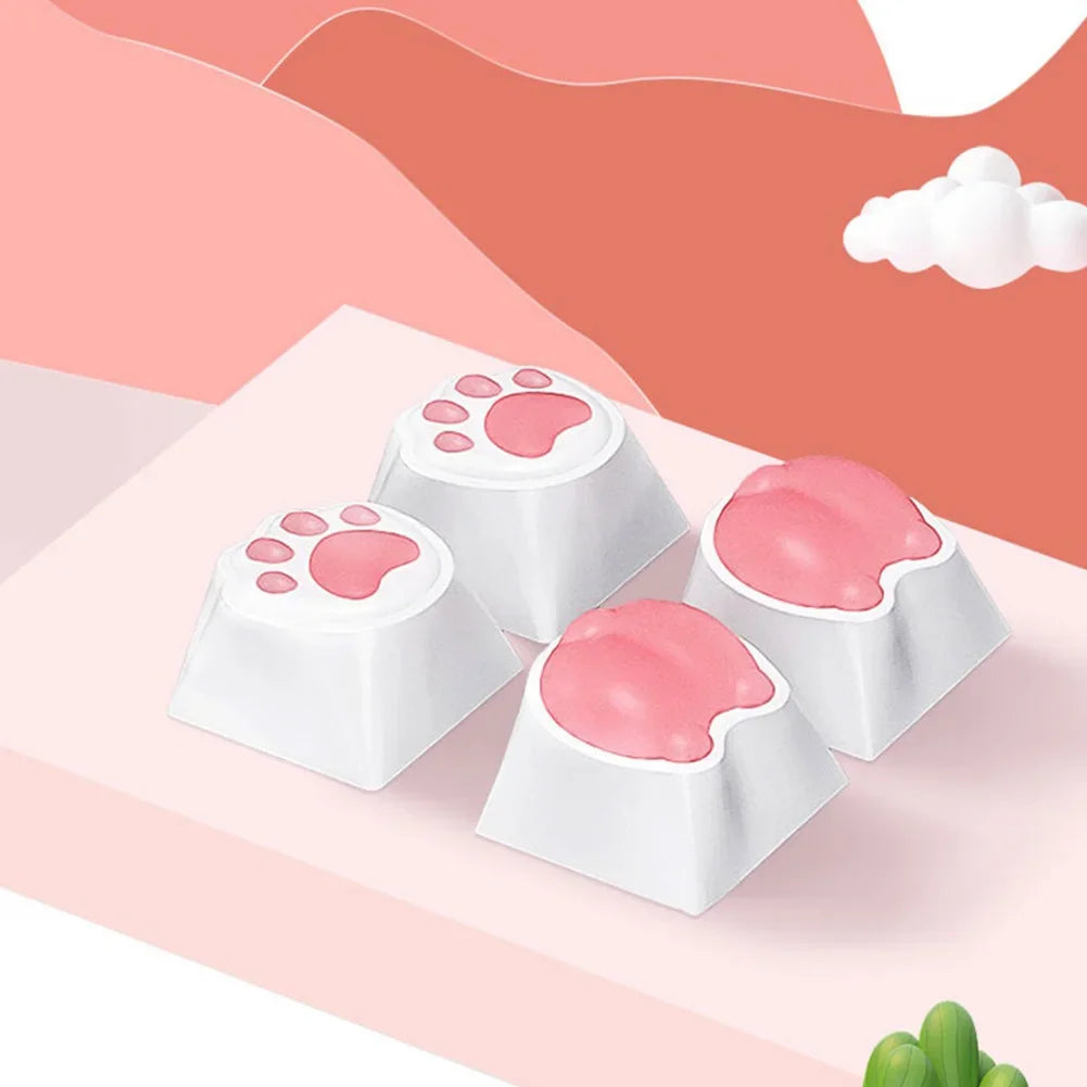 4Pcs Girl Mechanical Keycap 3D Anime Pink Keyboard Cross Axis Personalized Cat Paw Keycap Keyboard Decoration