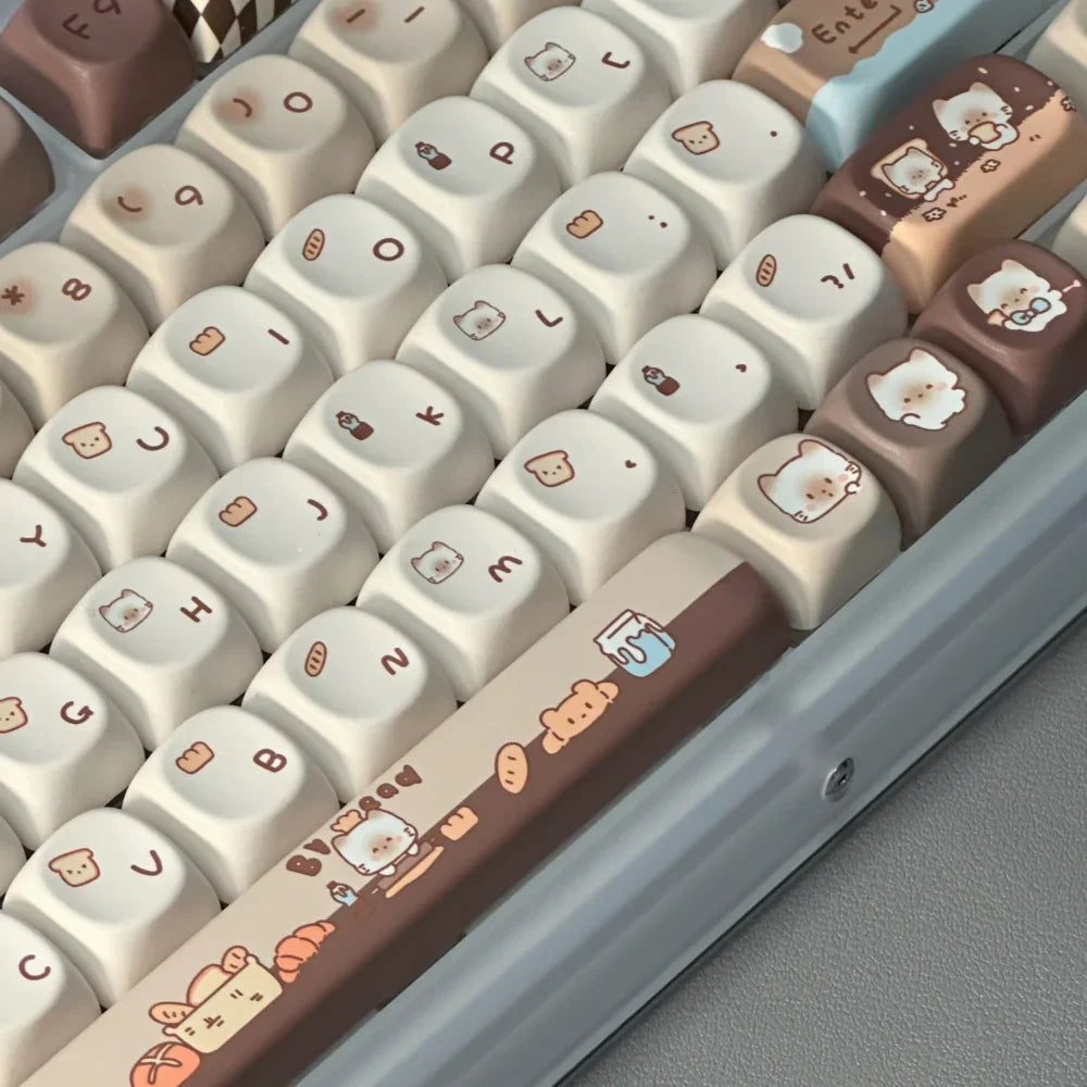 Siamese Bakery Keycaps Moa PBT Hot Sublimation Customized DIY Keycaps Cute Round Khaki 131keys Cute Cartoon Siamese Cat Keycaps