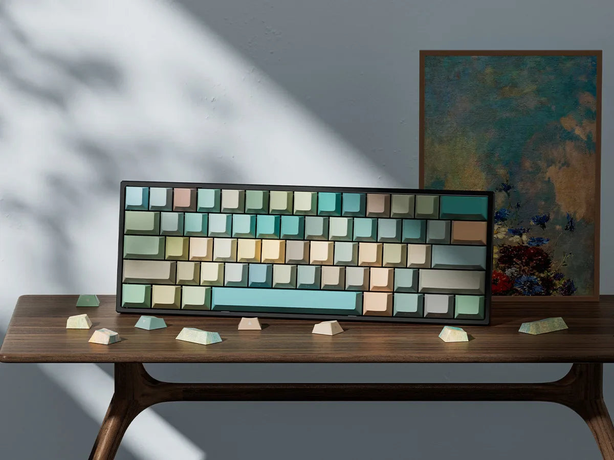 Womier Oil Painting Original Factory Customized Wooding Keycaps PBT Creative Gradient Transparent Side Engraved Key Caps Cherry