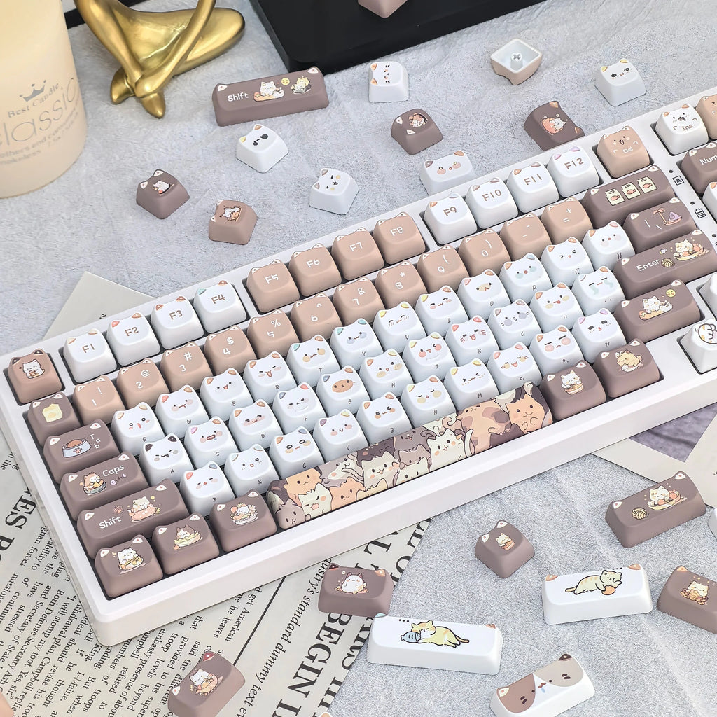 Cute Meow Keycaps Cat Head MAO Profile PBT Square Key Cap Thermal Sublimation Mechanical Keyboard Keycap Cat Set For Girls Gift