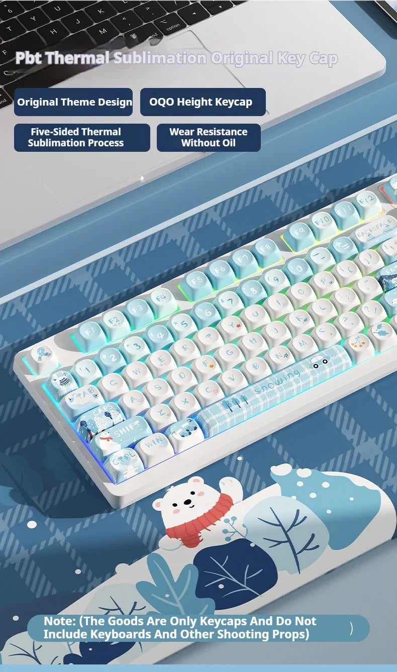 Winter First Snow Themed Keycap 127 Keys Oqo Profile Pbt Thermal Sublimation Mechanical Keyboard Blue Cartoon Cute Anime Keycap