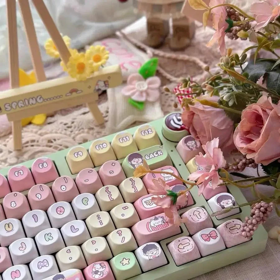 138 keys Customized SO keycap Kawaii gril Cute Pink Dye-Sub PBT For Diy Mechanical Keyboard MX Switch Cap Cute Keycap Alice/Ansi
