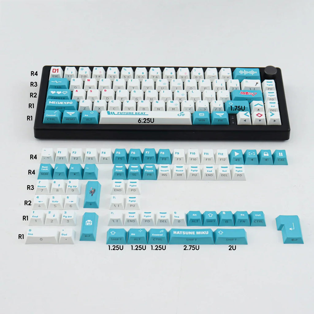 2024 New Miku Side Transparent 130 Key Mechanical Keyboard Keycap Pbt Thermal Sublimation Blue Original Factory Height 61/87