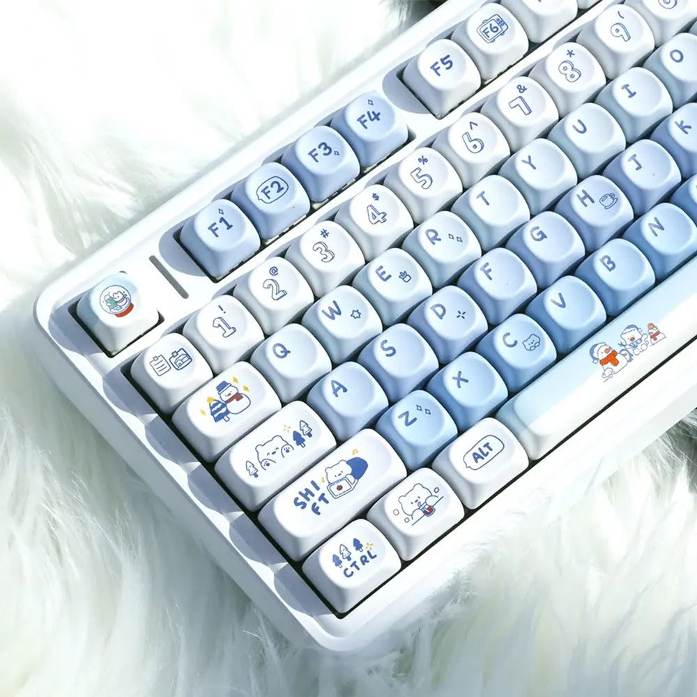 135 Keys MOA Profile Keycaps Winter Bear Theme PBT Keycaps For MX Switch Mechanical keyboard Dye Sublimation Blue White key Caps