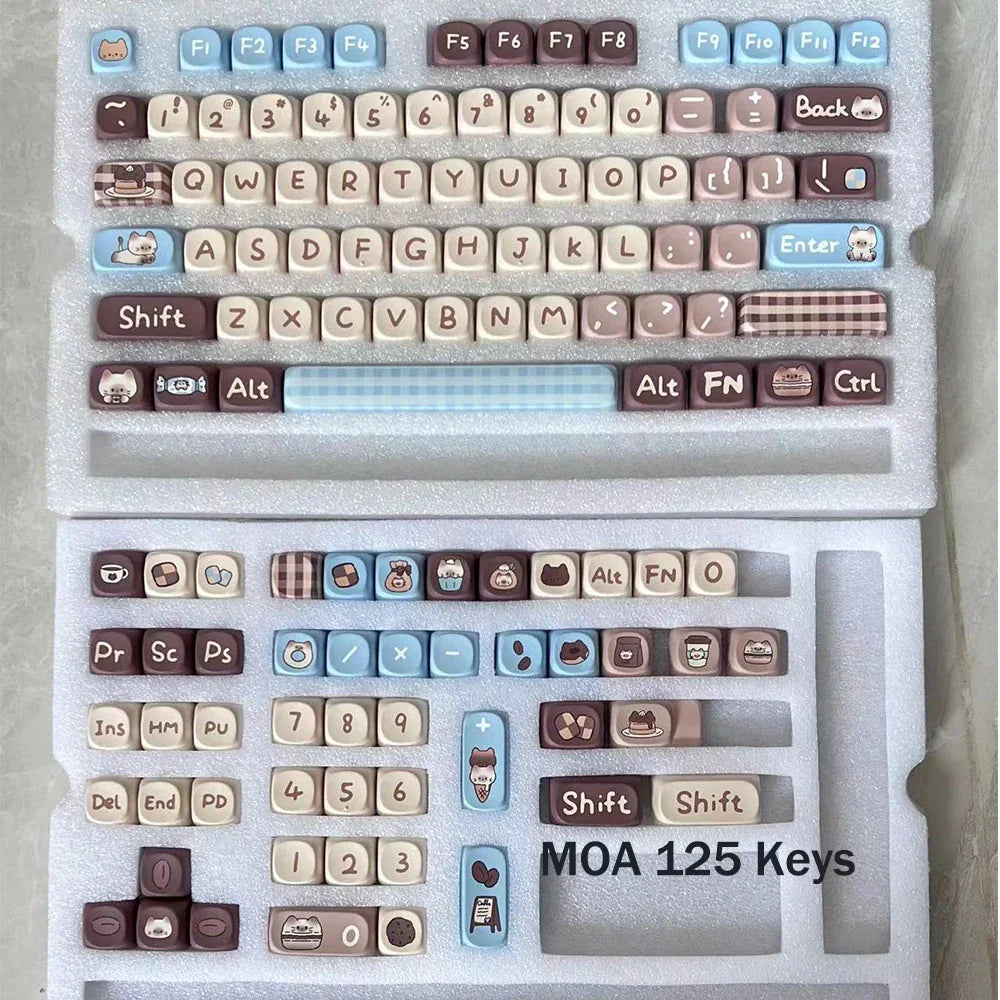 125/135 Keys Coffee Dessert cat Keycaps MOA MDA Profile PBT Dye Sublimation Keycap For MX Switch Mechanical Keyboard