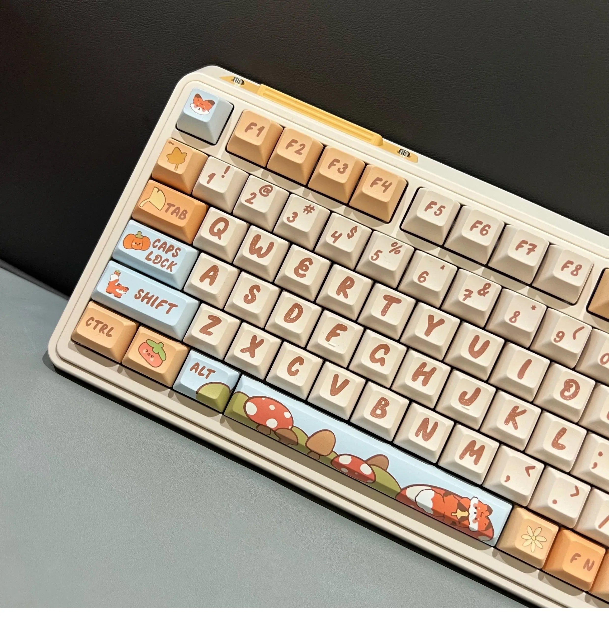 142 Keys Cartoon Fox Keycap KCA MDA Highly Orange Beige Mushroom Keycap PBT Small Animal Cute Diy Keycap For Mechanical Keyboard