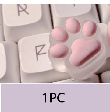 1PC Silicone Cute Transparent Pink Soft Cat Paw Keycap Cross Axis Mechanical Keyboard Resin Drip Glue Animal Cat Paw Keycap