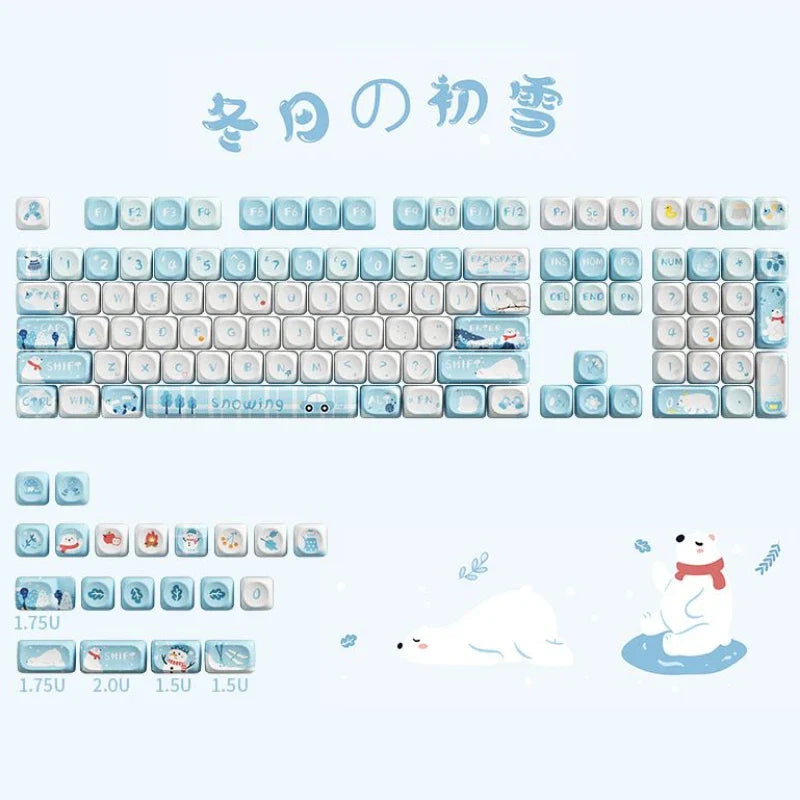 Snowflakes Theme Keycaps 127 Keys MOA Profile PBT Square KeyCap Dye Sublimation Mechanical Keyboard Key Cap Keyboards Accessorie
