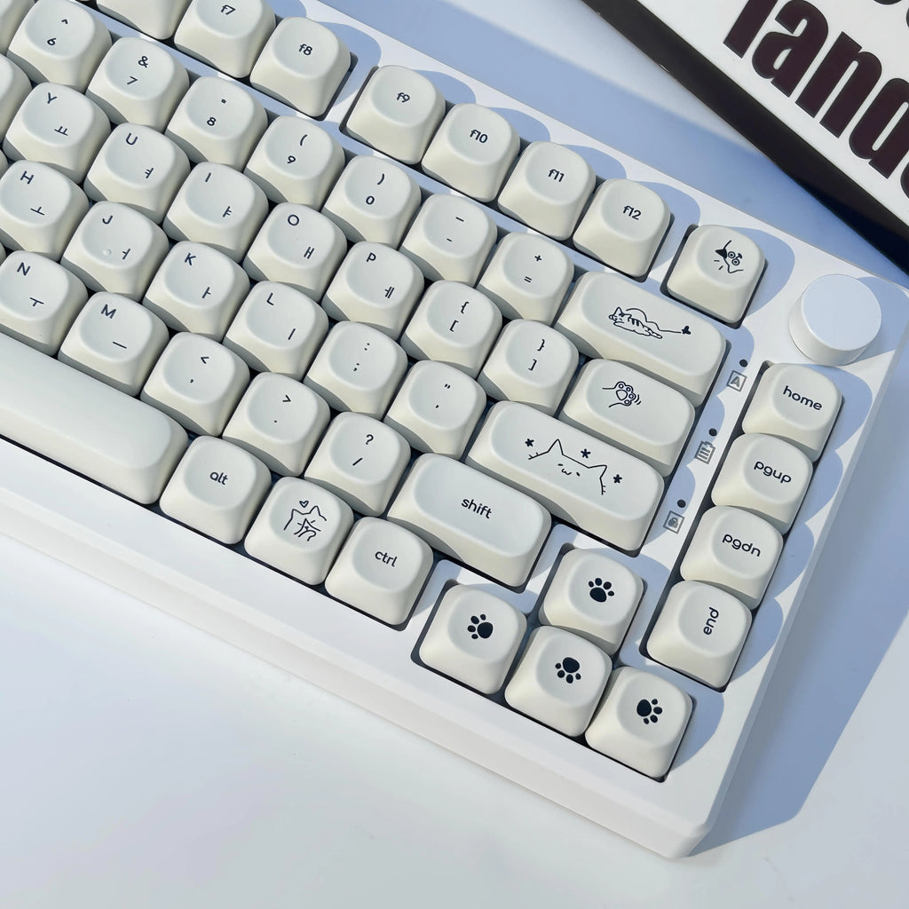 Simple Milky White Cute Cat Theme Keycap 124Keys PBT Sublimation MOA Profile Round Ball Caps Korean Mechanical Keyboard Keycaps