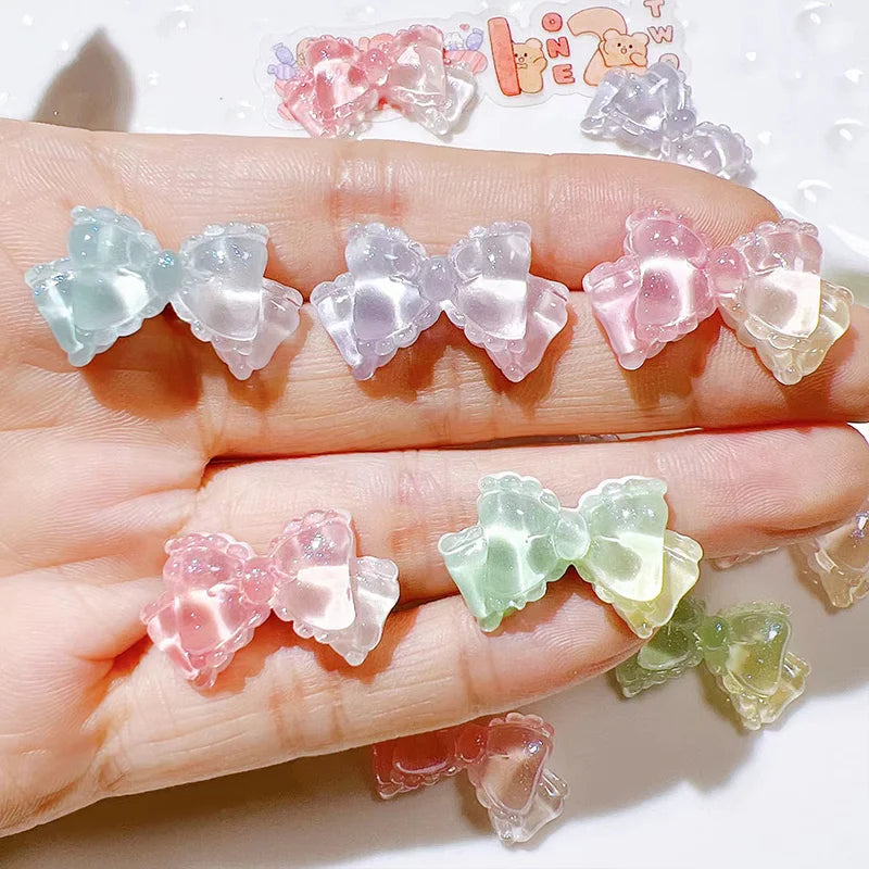 10pcs Colored Ribbon Resin Bow Nail Charm Parts 3D Nail Art Decoration Accessories Supplies for  DIY Manicure Design