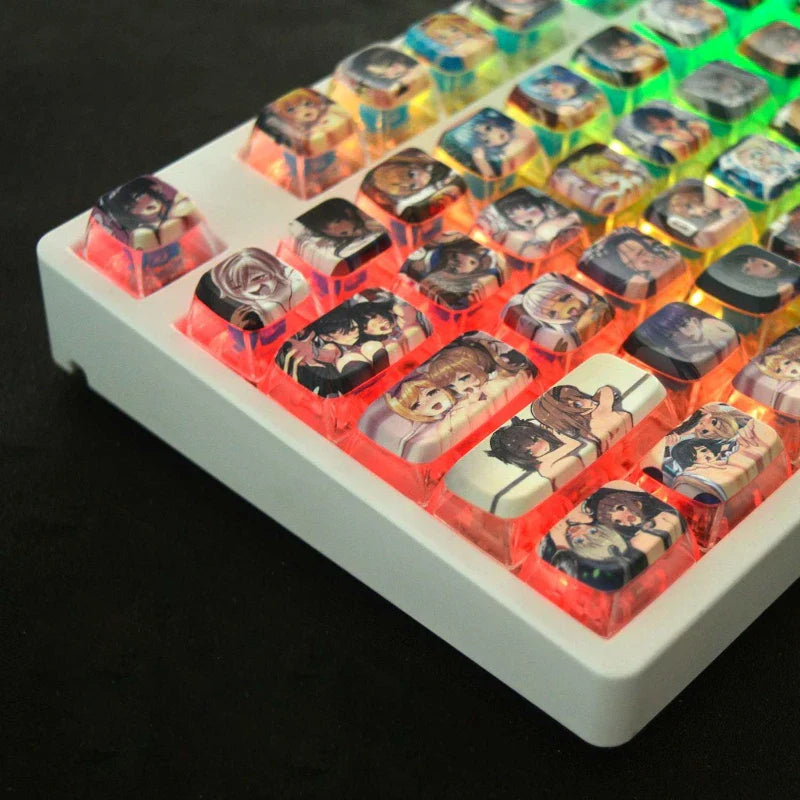 122 Key Hentai Pudding Keycaps Custom PBT MDA Profile Keycap Cute Anime Artisan Transparent Point KeyCap for Gaming Crush80 Gift