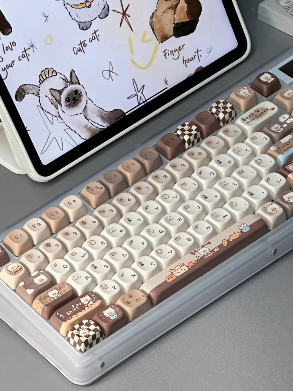 Siamese Cat Bakery Theme Keycaps Set Cat Custom Keycaps PBT Sublimation MOA Profile Keycaps for Mechanical Keyboard Accessories