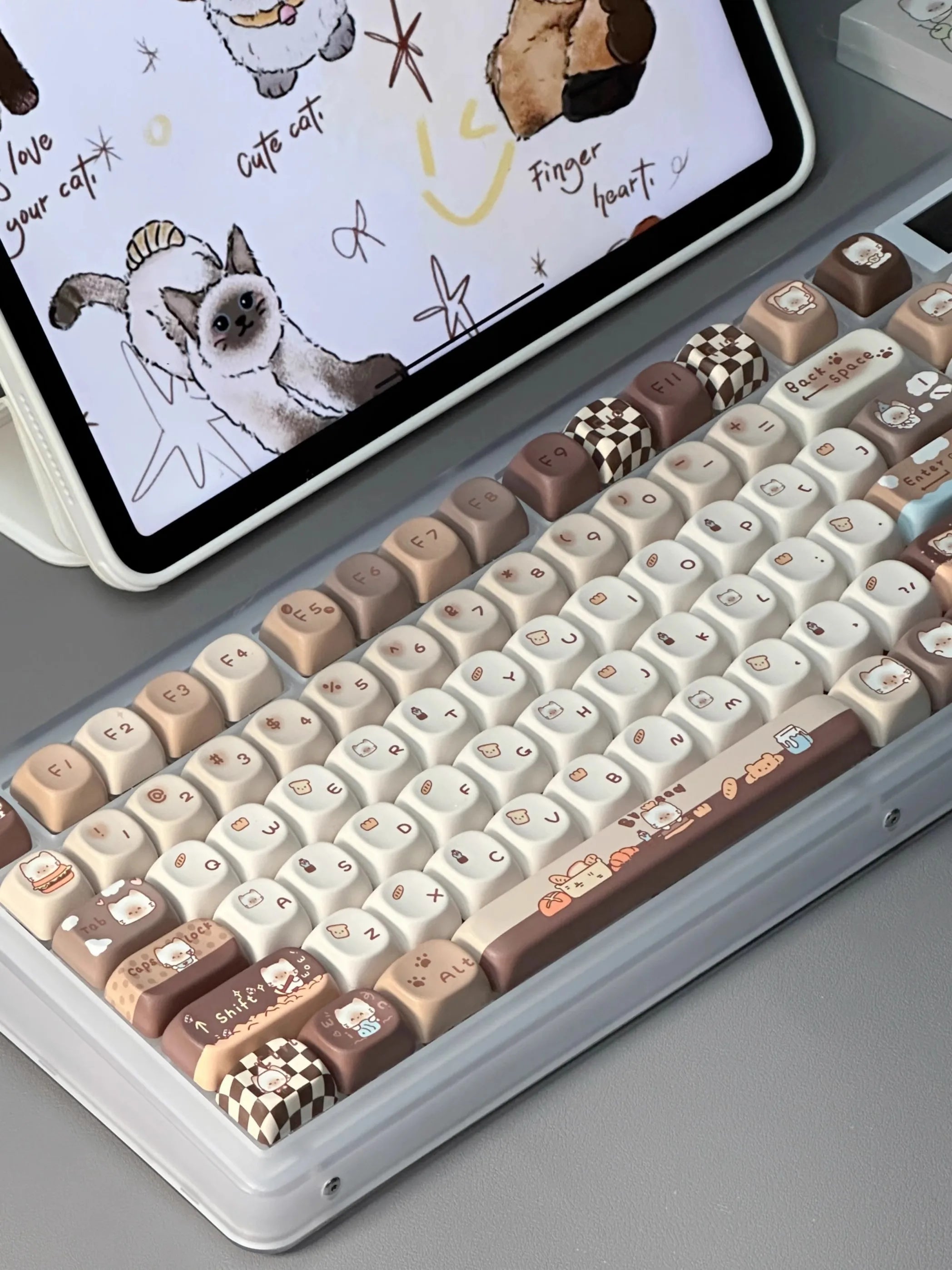 Siamese Cat Bakery Theme Keycaps Set Cat Custom Keycaps PBT Sublimation MOA Profile Keycaps for Mechanical Keyboard Accessories